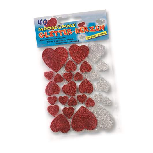 Foam rubber glitter hearts self-adhesive 40 pcs